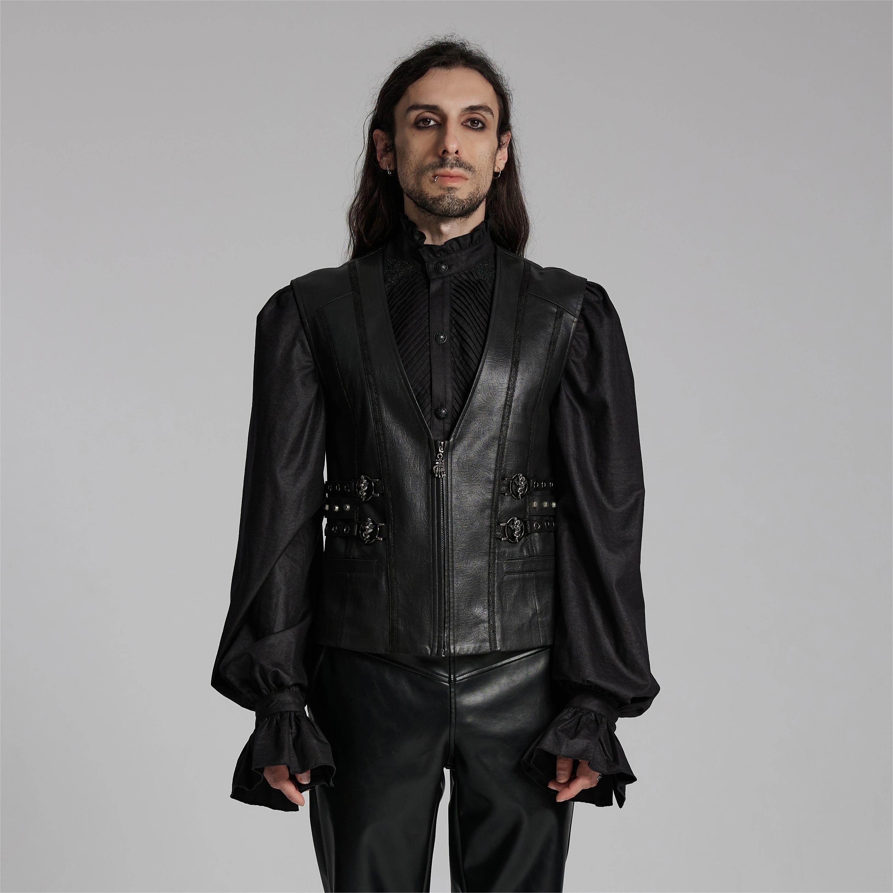 PUNK RAVE Men's Gothic Buckle-up Zip Eyelets Waistcoat