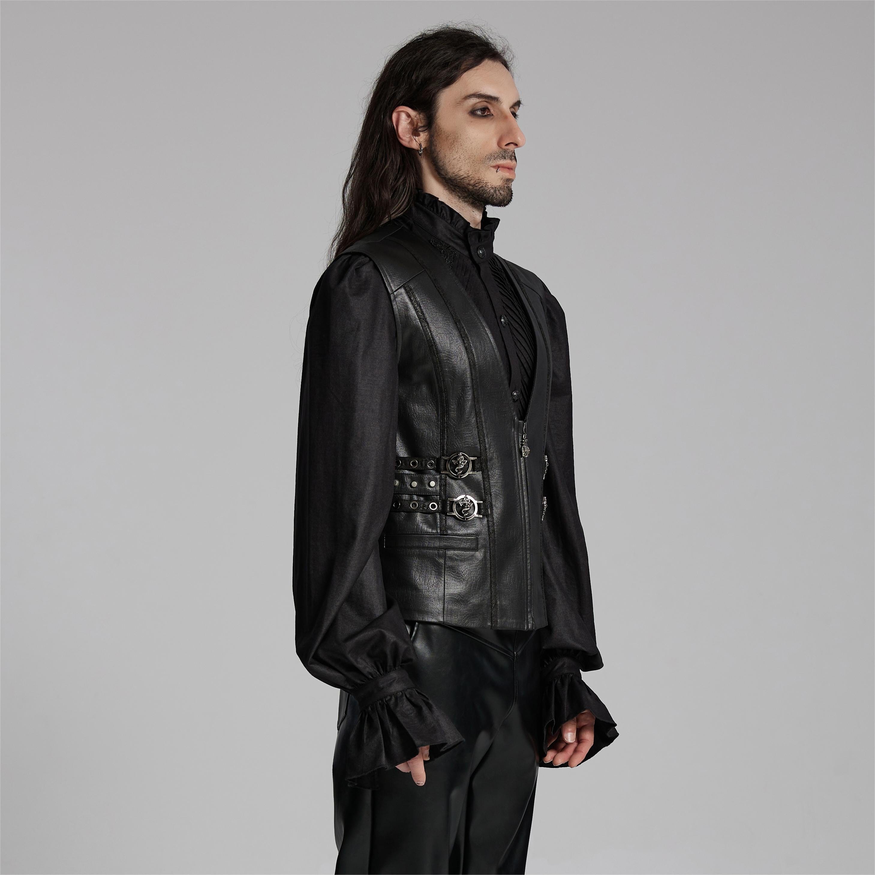 PUNK RAVE Men's Gothic Buckle-up Zip Eyelets Waistcoat