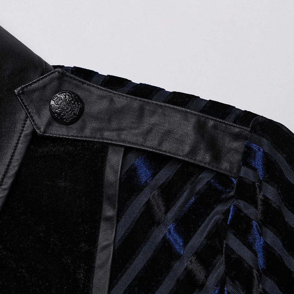 PUNK RAVE Men's Gothic Contrast Color Faux Leather Splice Velvet Shirt