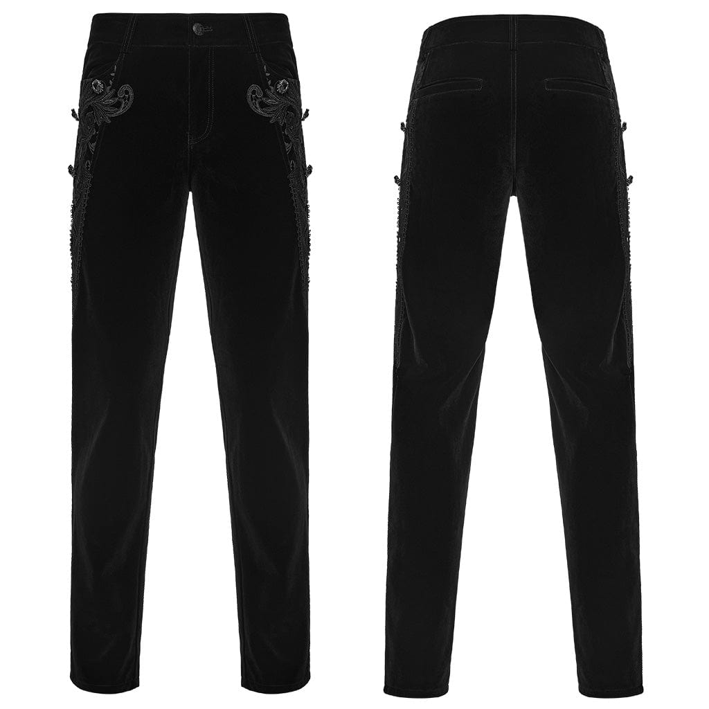 PUNK RAVE Men's Gothic Crochet Floral Printed Pants