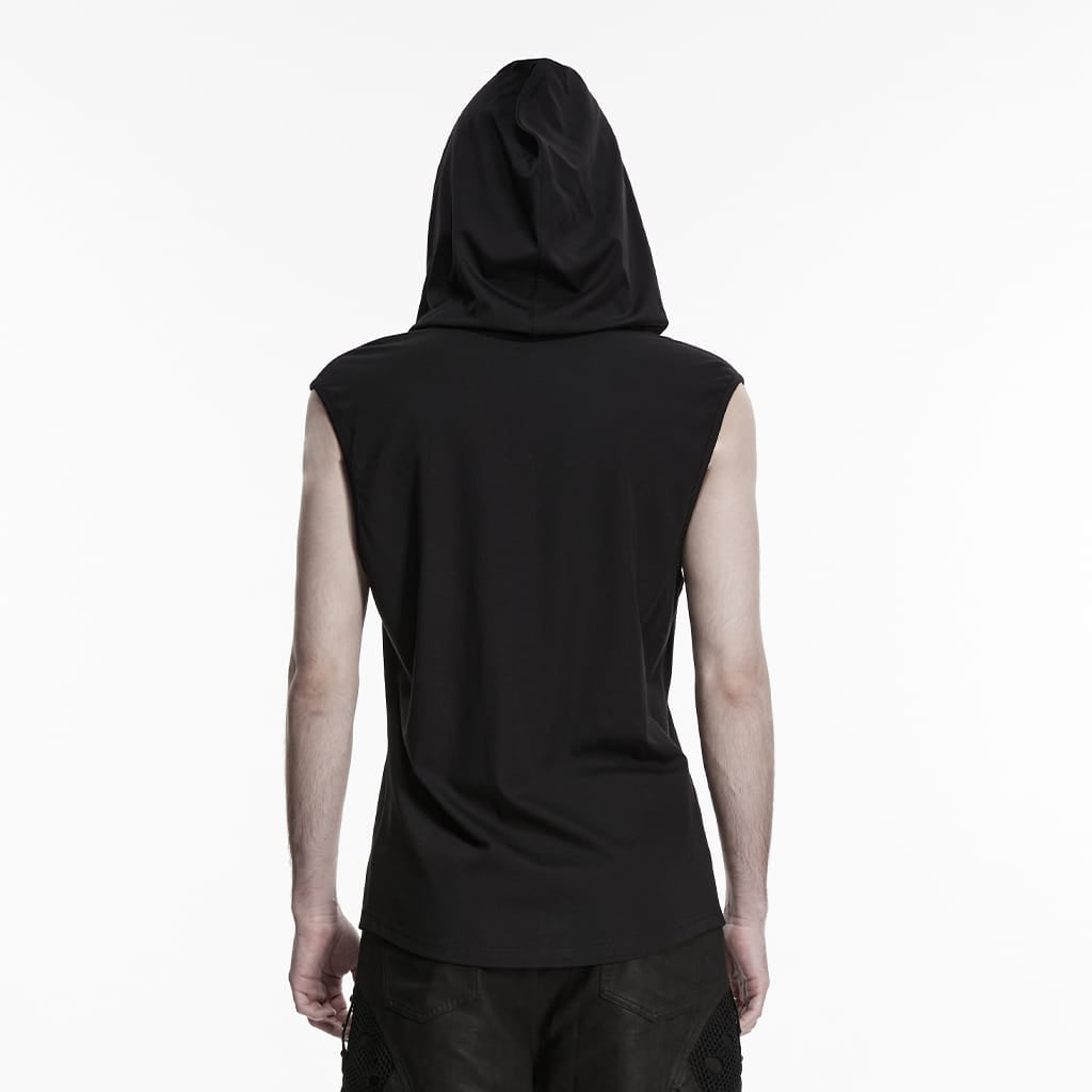 PUNK RAVE Men's Gothic D-rings Cross Hooded Tank Top