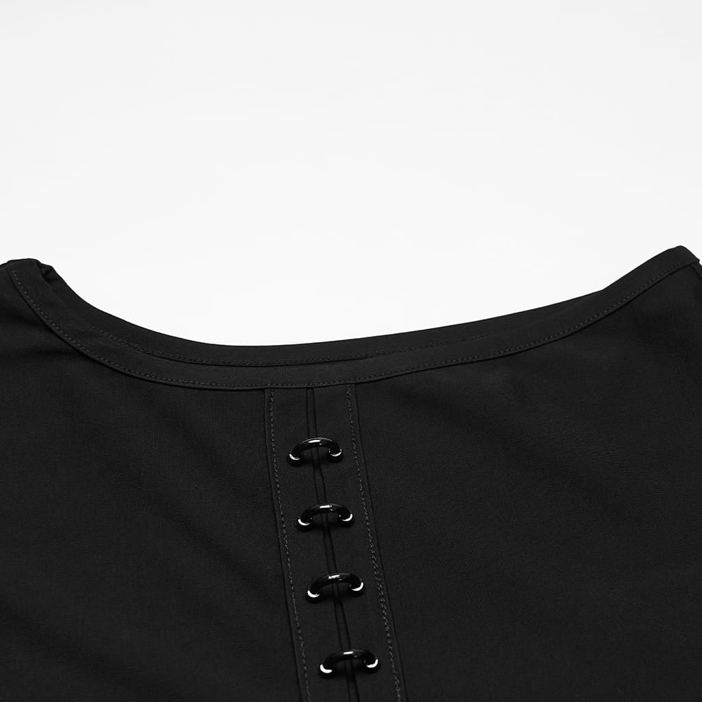 PUNK RAVE Men's Gothic D-rings Cross Hooded Tank Top