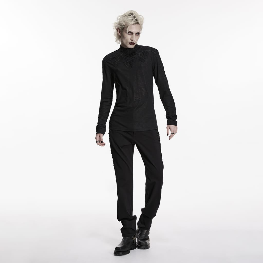 PUNK RAVE Men's Gothic Decal Turtleneck Long Sleeved Top