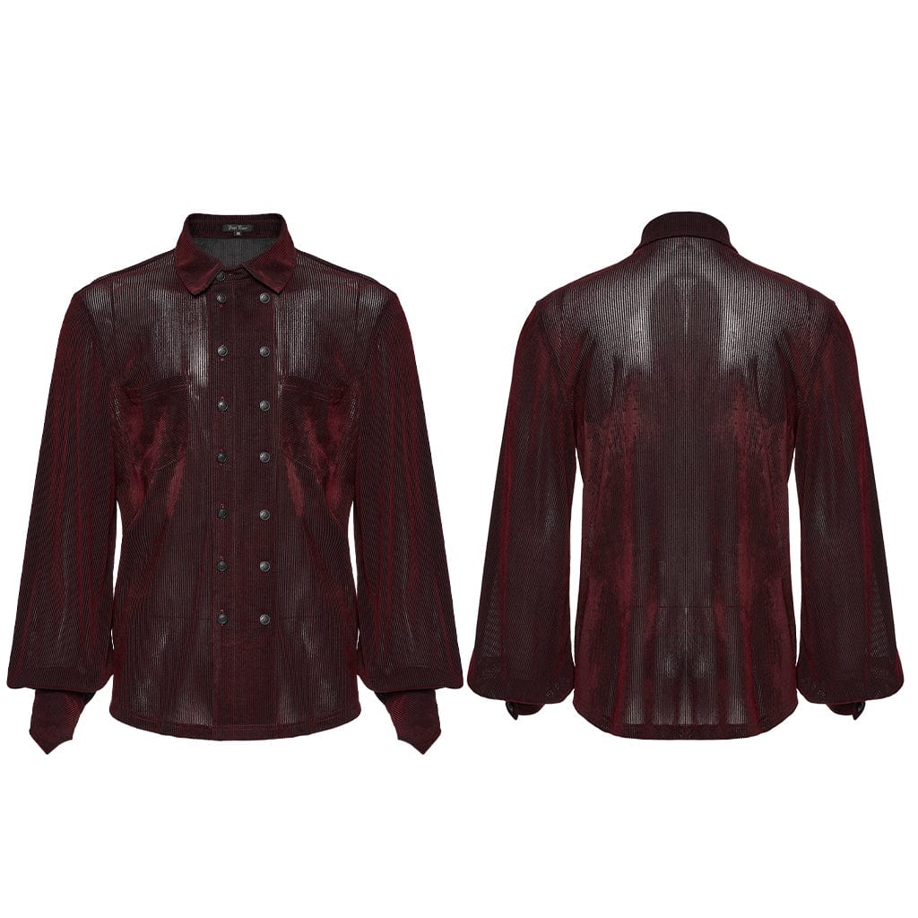 PUNK RAVE Men's Gothic Double-breasted Puff Sleeved Shirt Red