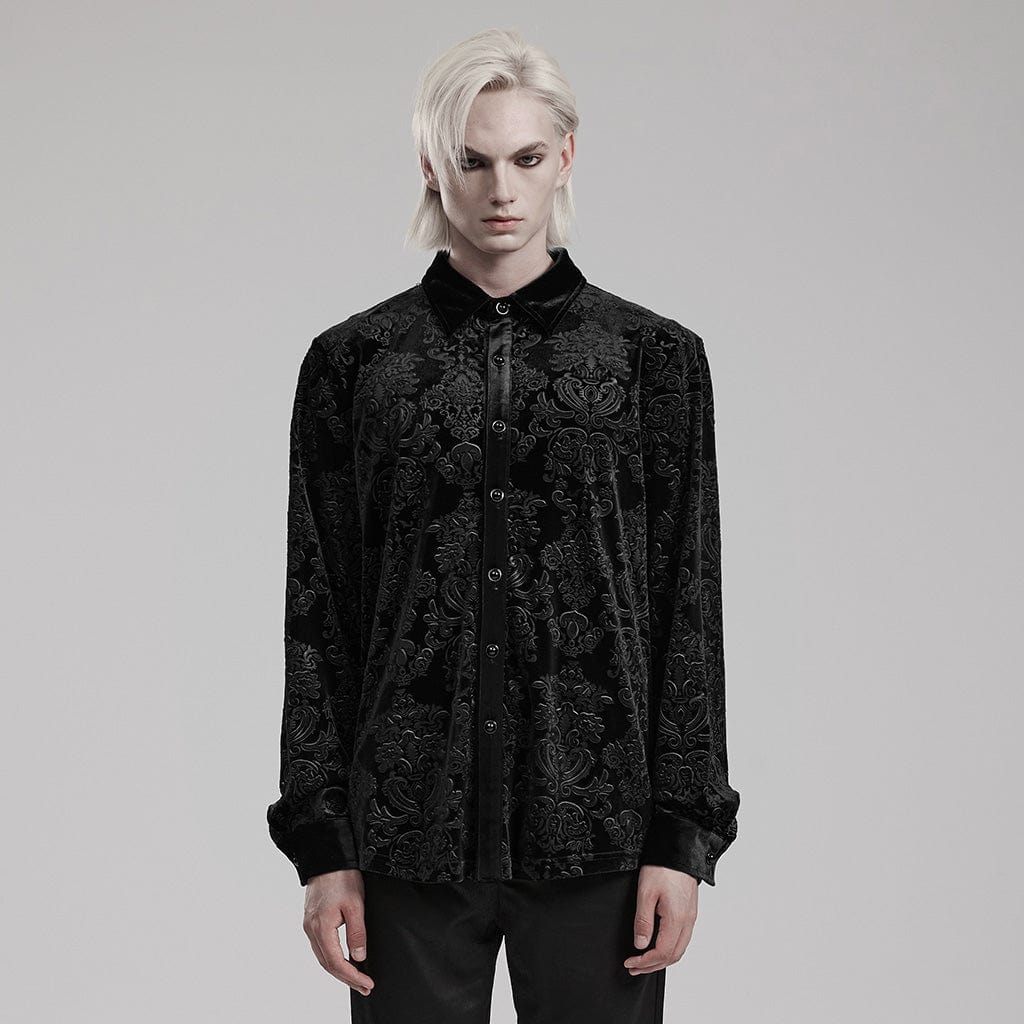 PUNK RAVE Men's Gothic Embossed Velvet Shirt