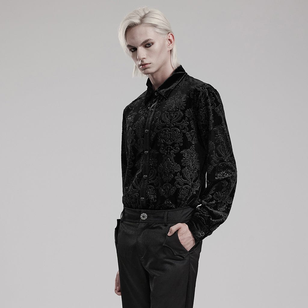 PUNK RAVE Men's Gothic Embossed Velvet Shirt