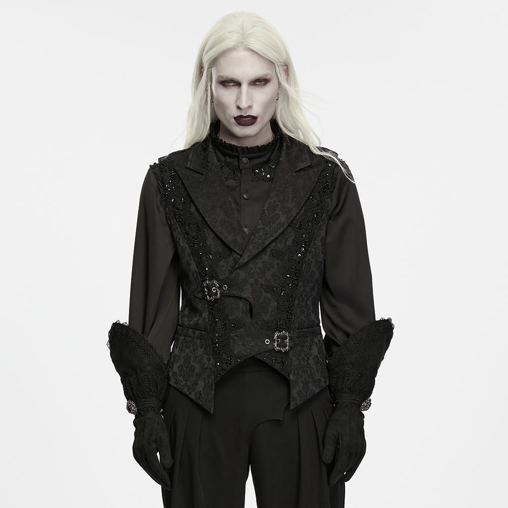 PUNK RAVE Men's Gothic Embroidered Overlapping Placket Buckle Jacquard Waistcoat
