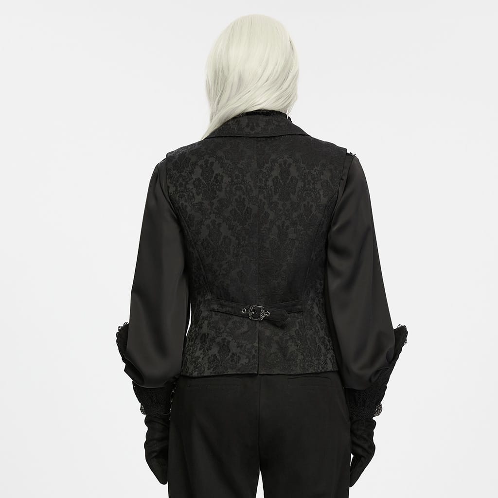 PUNK RAVE Men's Gothic Embroidered Overlapping Placket Buckle Jacquard Waistcoat