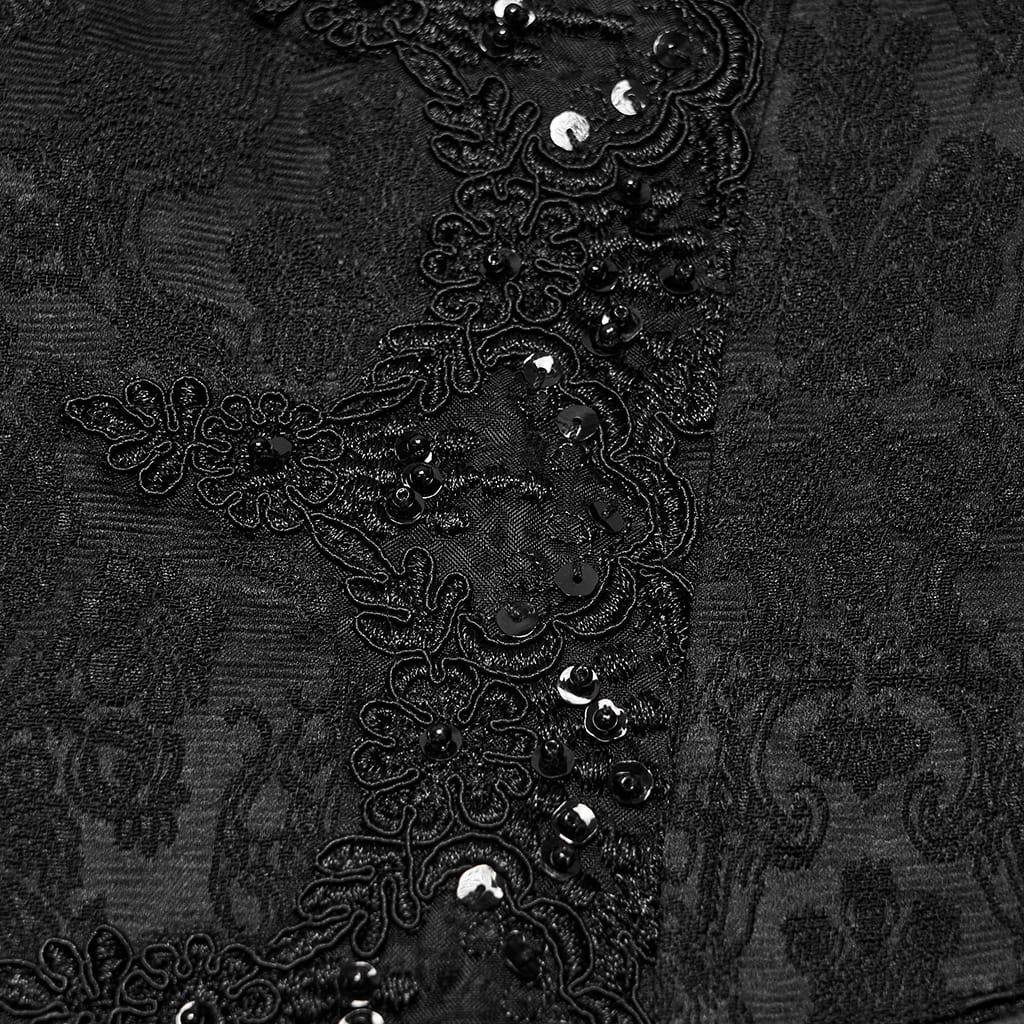 PUNK RAVE Men's Gothic Embroidered Overlapping Placket Buckle Jacquard Waistcoat