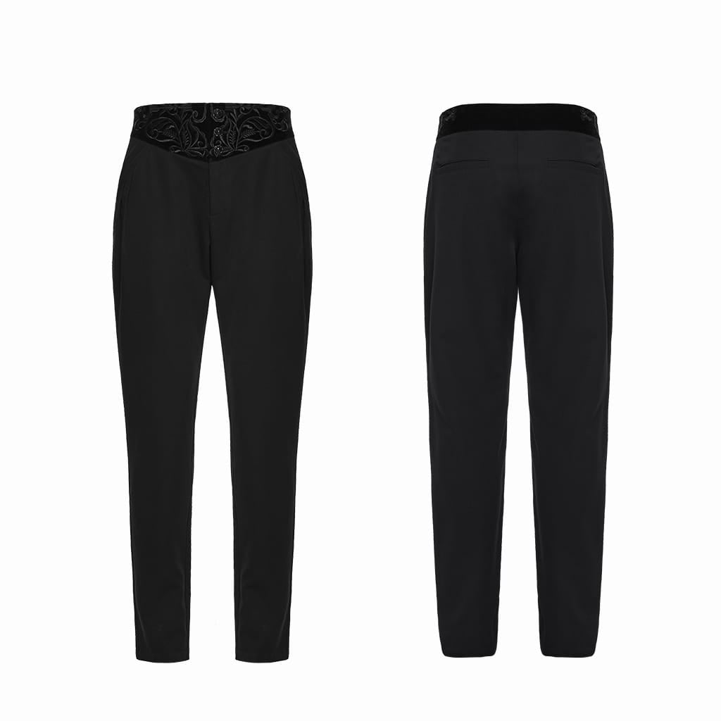 PUNK RAVE Men's Gothic Embroidered Patchwork Pants Black