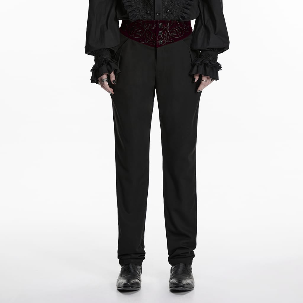 PUNK RAVE Men's Gothic Embroidered Patchwork Pants Black-Red