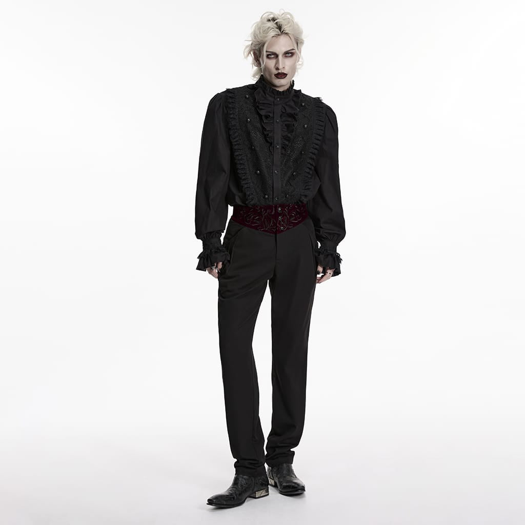 PUNK RAVE Men's Gothic Embroidered Patchwork Pants Black-Red