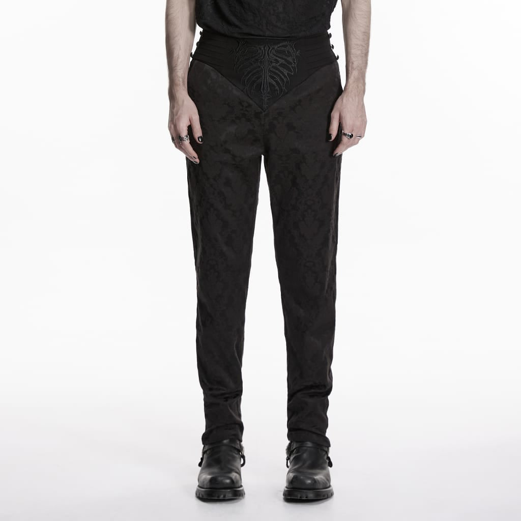 PUNK RAVE Men's Gothic Embroidered Pleated Pants