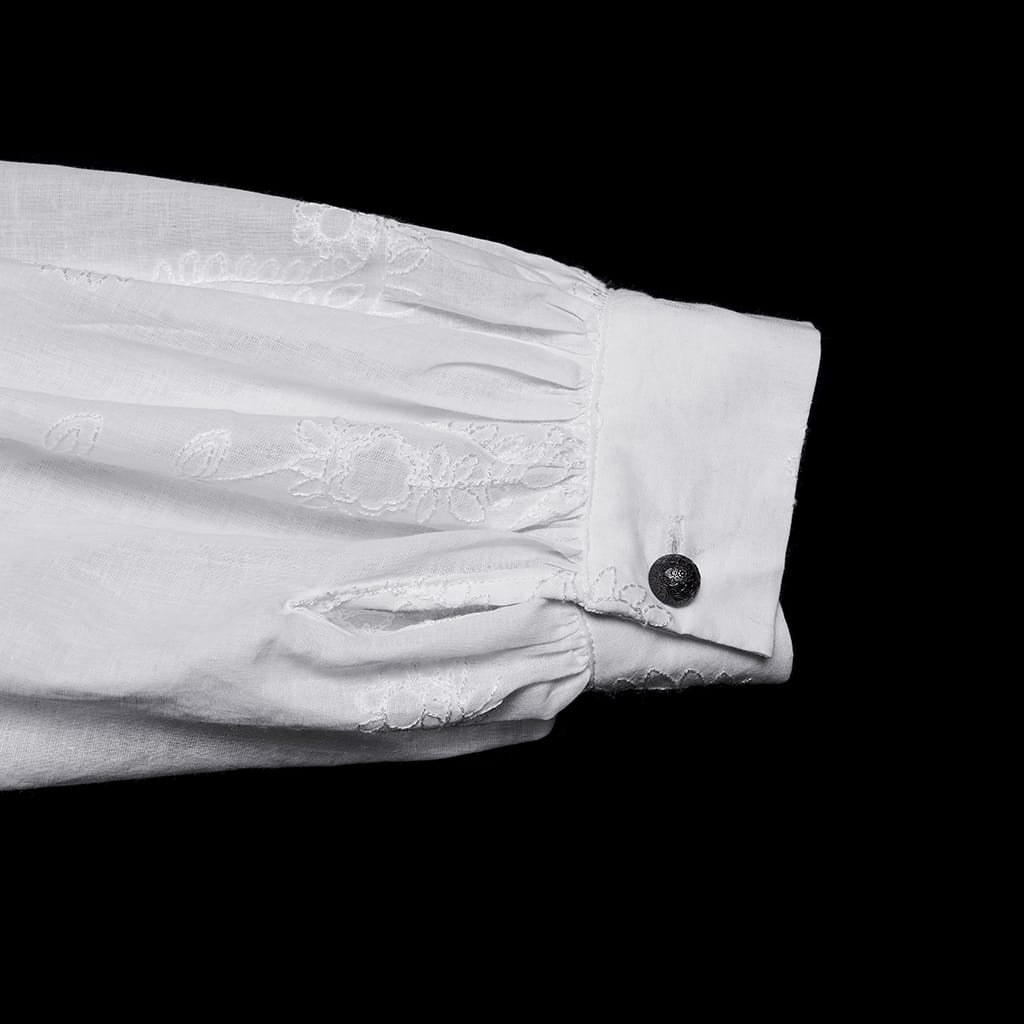 PUNK RAVE Men's Gothic Embroidered Plunging Loose Shirt White