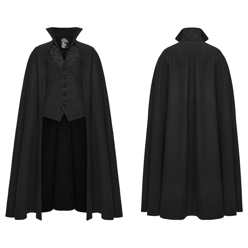 PUNK RAVE Men's Gothic Embroidered Single-breasted Stand Collar Cloak