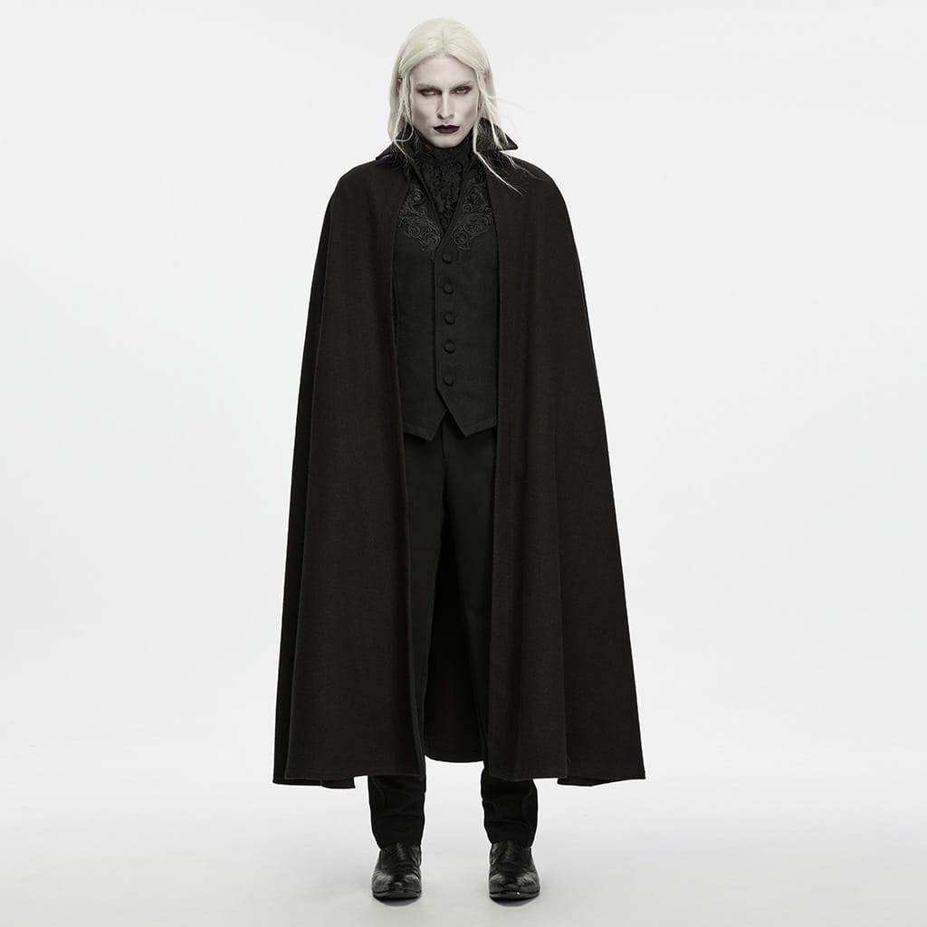 PUNK RAVE Men's Gothic Embroidered Single-breasted Stand Collar Cloak