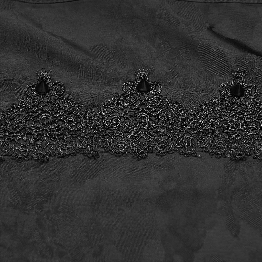 PUNK RAVE Men's Gothic Embroidered Studded Puff Sleeved Shirt