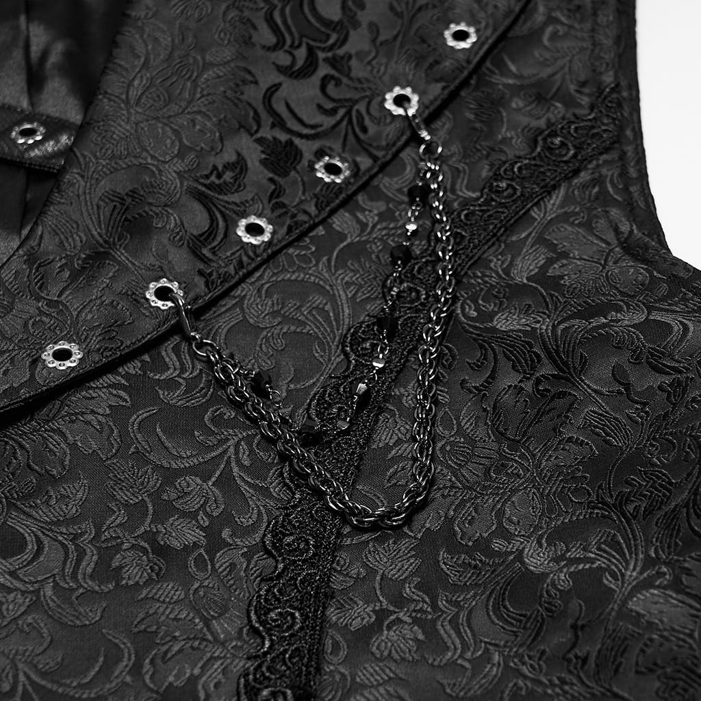 PUNK RAVE Men's Gothic Eyelet Buckle Strap Chain Jacquard Vest