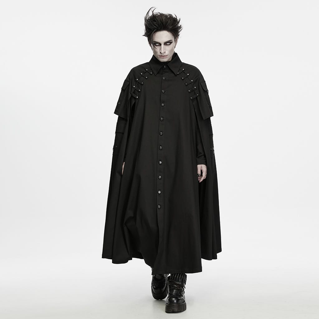 PUNK RAVE Men's Gothic Eyelet Studded Collared Long Cloak