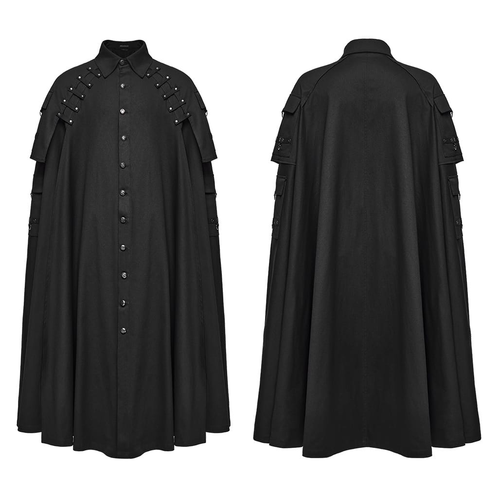 PUNK RAVE Men's Gothic Eyelet Studded Collared Long Cloak
