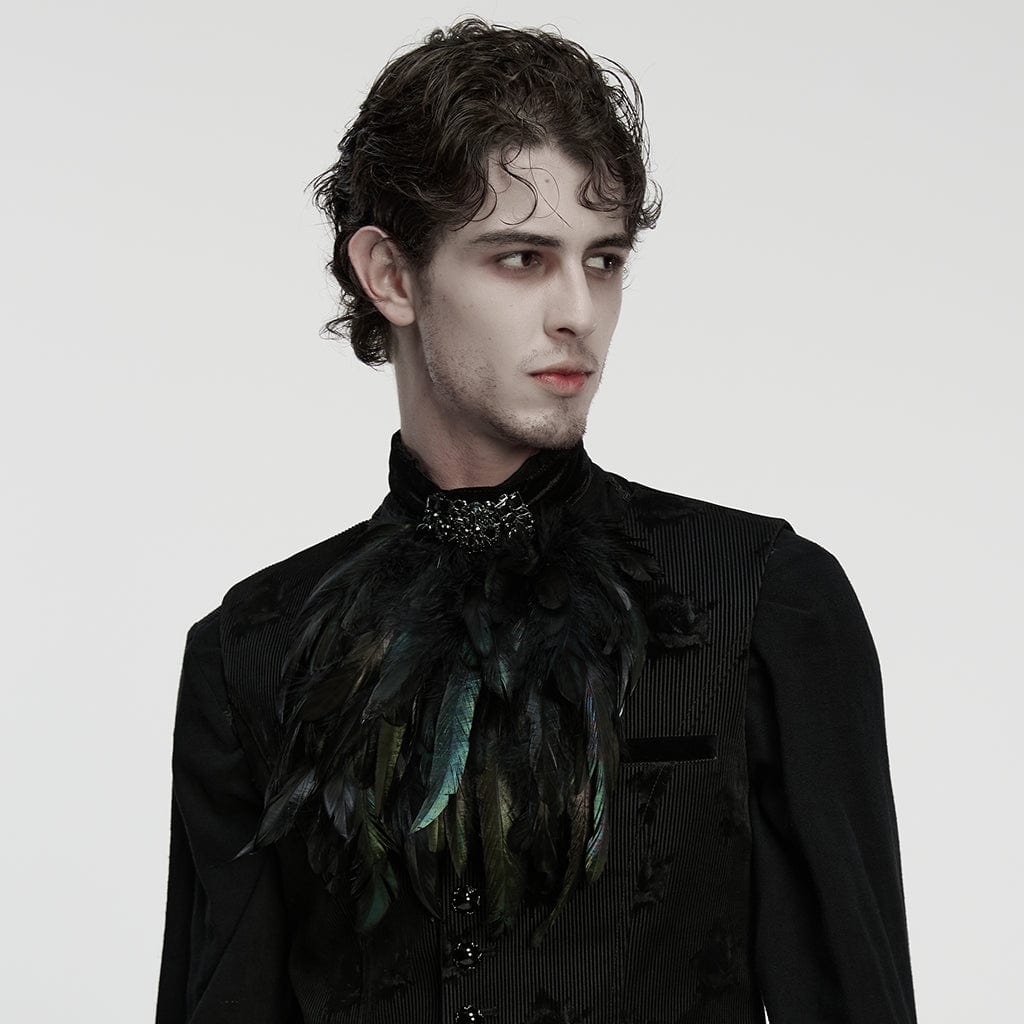 PUNK RAVE Men's Gothic Feather Velvet Collar