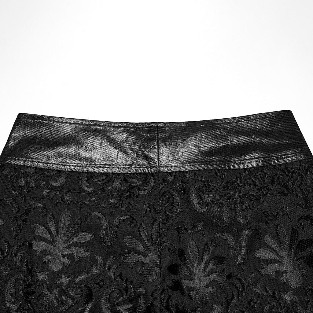PUNK RAVE Men's Gothic Floral Embroidered Buckle Strap Pants
