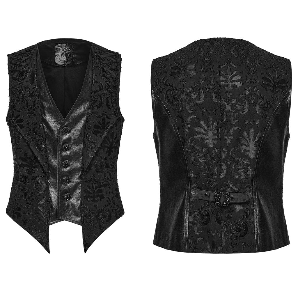 PUNK RAVE Men's Gothic Floral Embroidered Buckle-up Vest