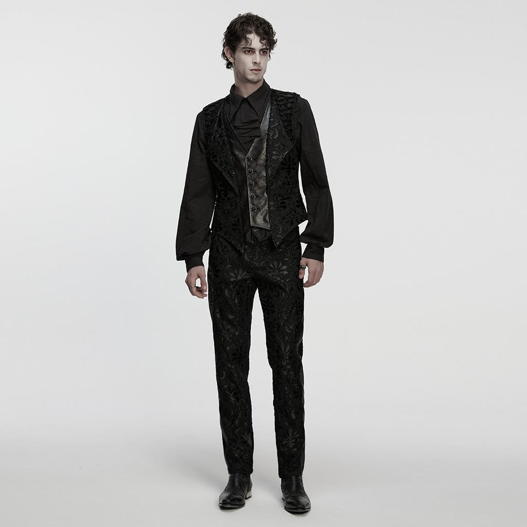 PUNK RAVE Men's Gothic Floral Embroidered Buckle-up Vest