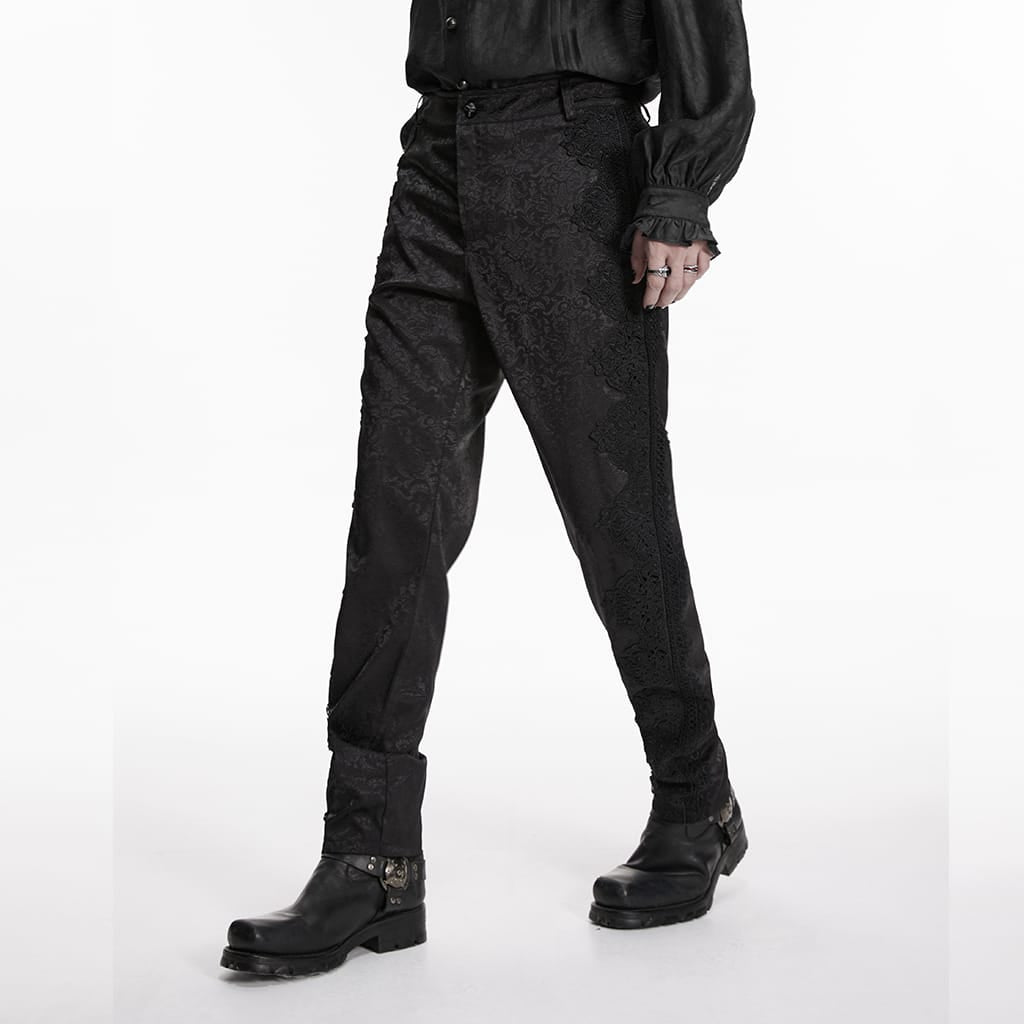 PUNK RAVE Men's Gothic Floral Jacquard Decal Pants