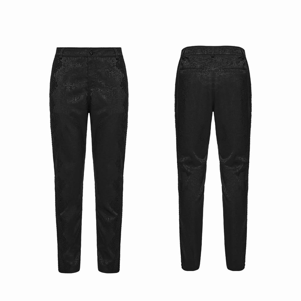 PUNK RAVE Men's Gothic Floral Jacquard Decal Pants