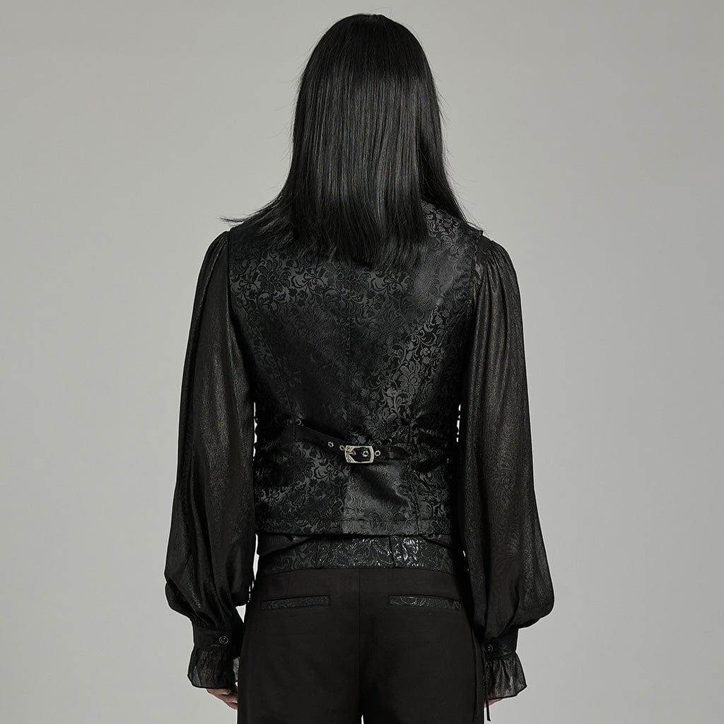 PUNK RAVE Men's Gothic Floral Jacquard Lace-up Black Blue Vest