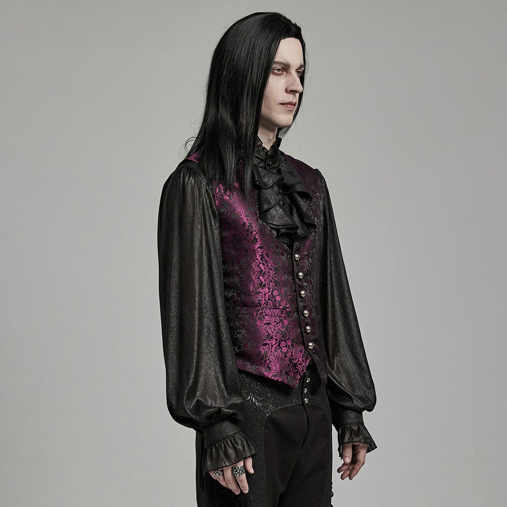 PUNK RAVE Men's Gothic Floral Jacquard Lace-up Black Red Vest