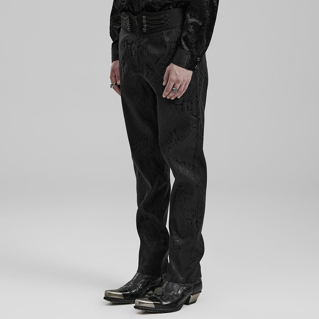 PUNK RAVE Men's Gothic Floral Jacquard Pants