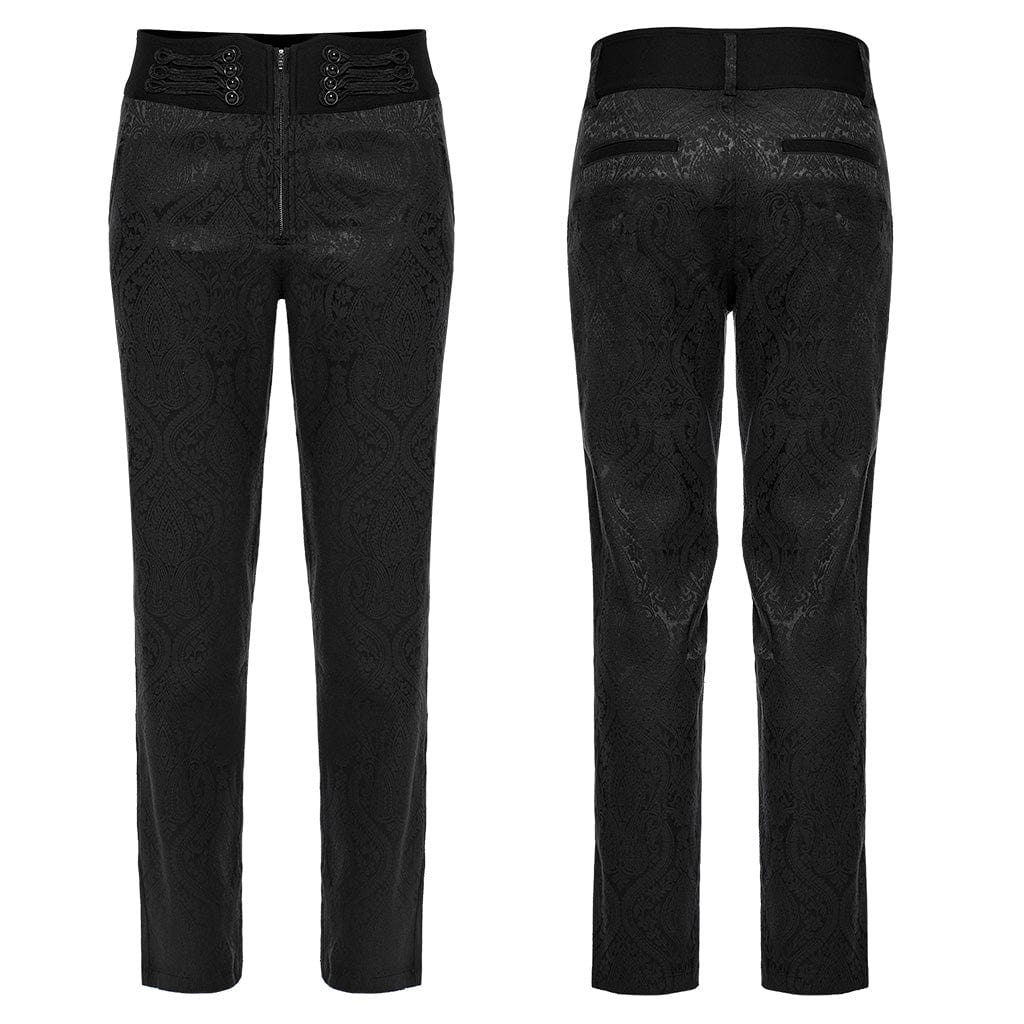 PUNK RAVE Men's Gothic Floral Jacquard Pants