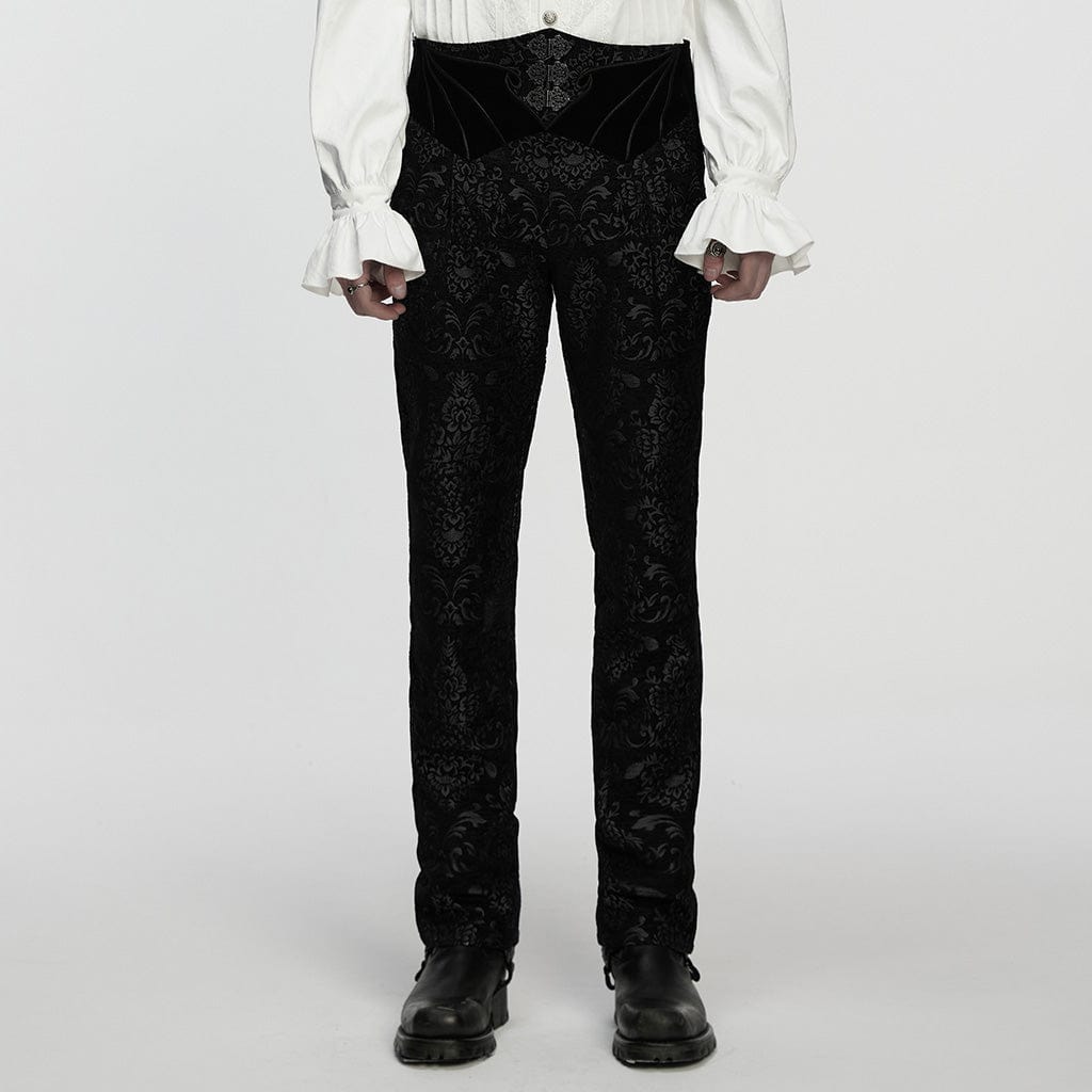 PUNK RAVE Men's Gothic Floral Jacquard Pants Black