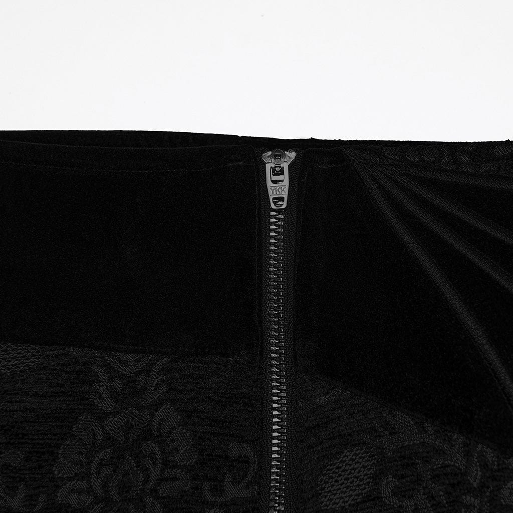 PUNK RAVE Men's Gothic Floral Jacquard Pants Black