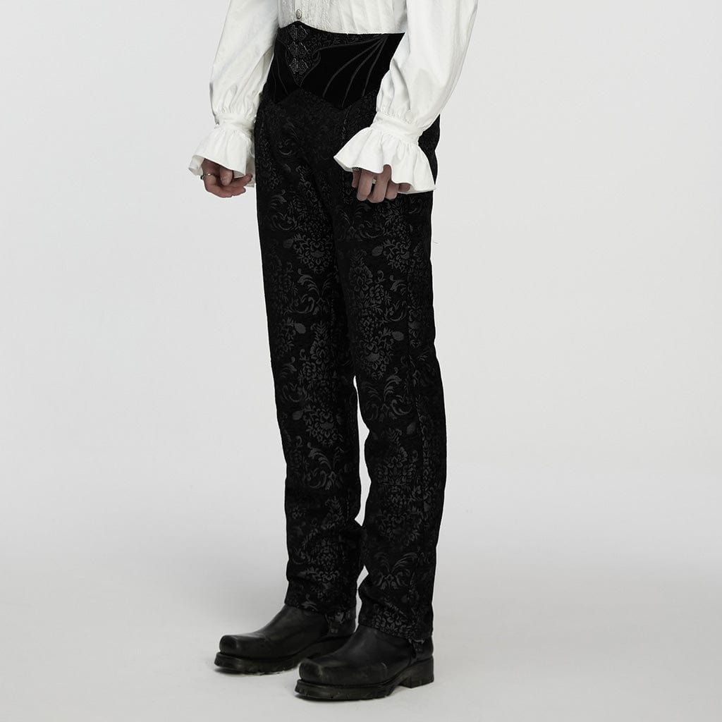 PUNK RAVE Men's Gothic Floral Jacquard Pants Black