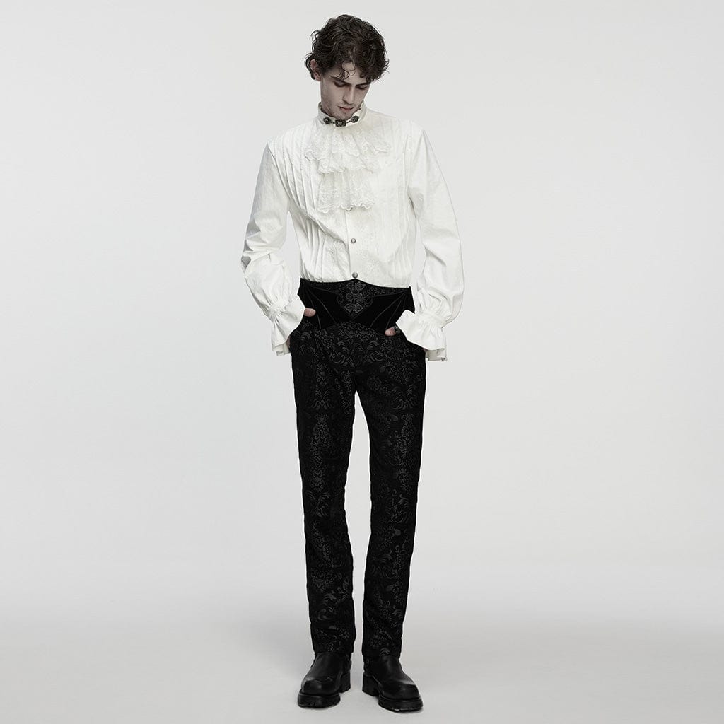 PUNK RAVE Men's Gothic Floral Jacquard Pants Black
