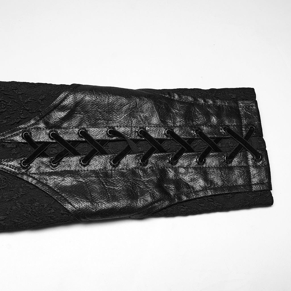 PUNK RAVE Men's Gothic Floral Jacquard Turn-down Bat Collar Coat Black