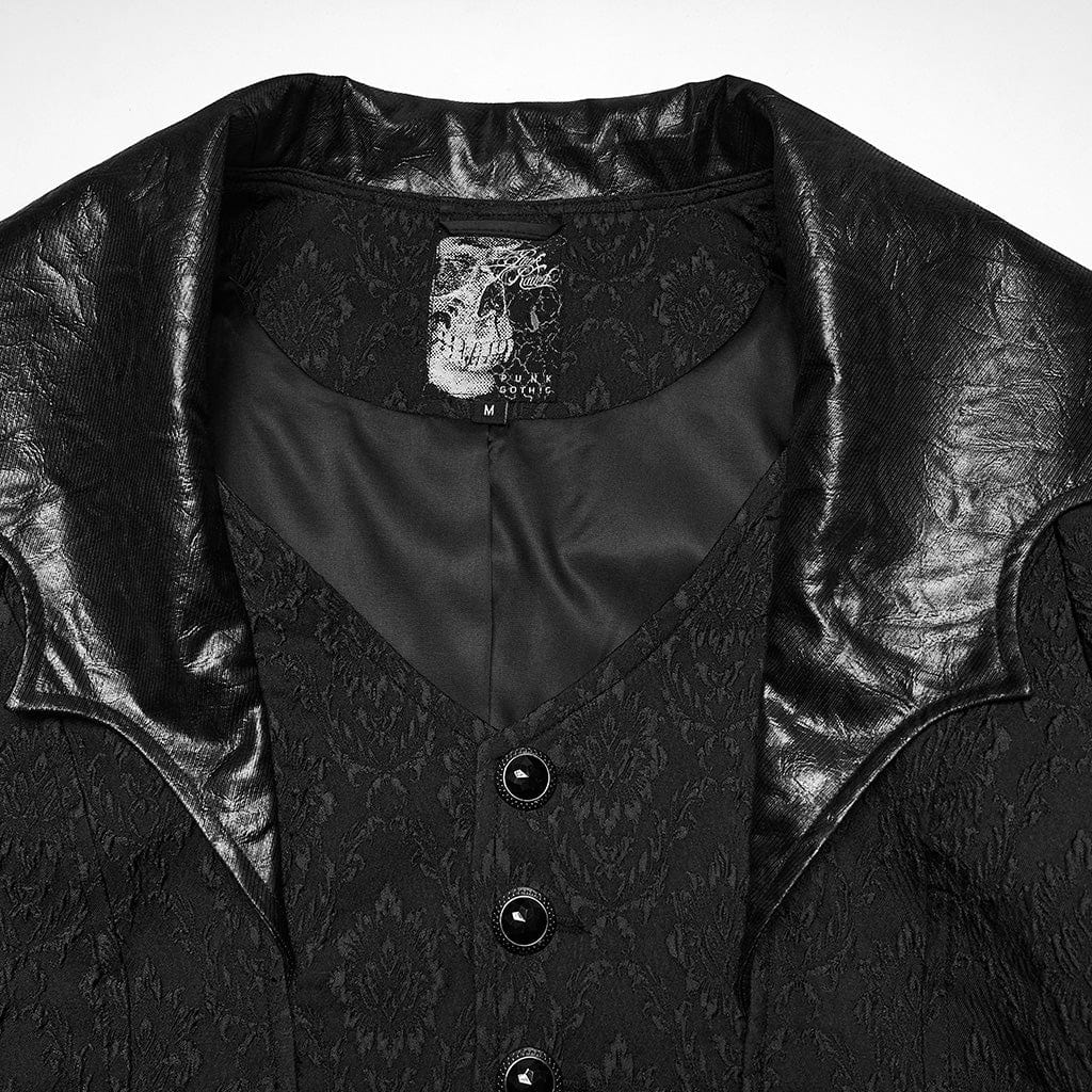 PUNK RAVE Men's Gothic Floral Jacquard Turn-down Bat Collar Coat Black