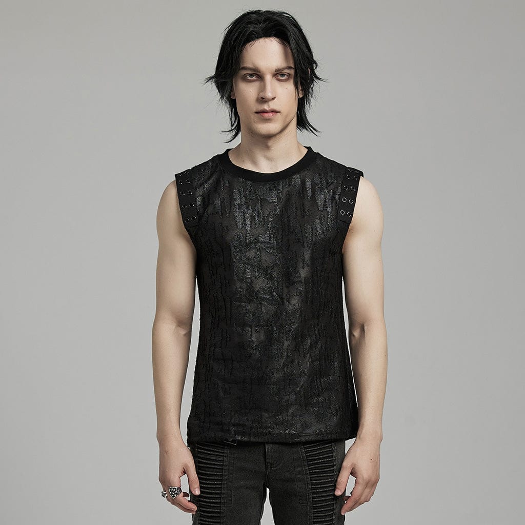 PUNK RAVE Men's Gothic Grunge Distressed Eyelet Tank Top