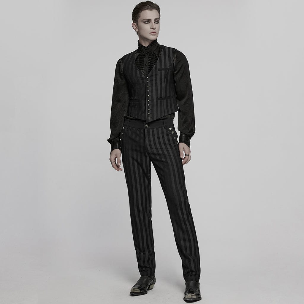 PUNK RAVE Men's Gothic High-waisted Striped Suit Pants Black