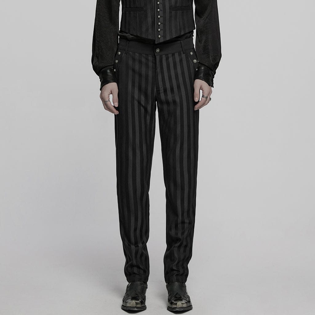 PUNK RAVE Men's Gothic High-waisted Striped Suit Pants Black