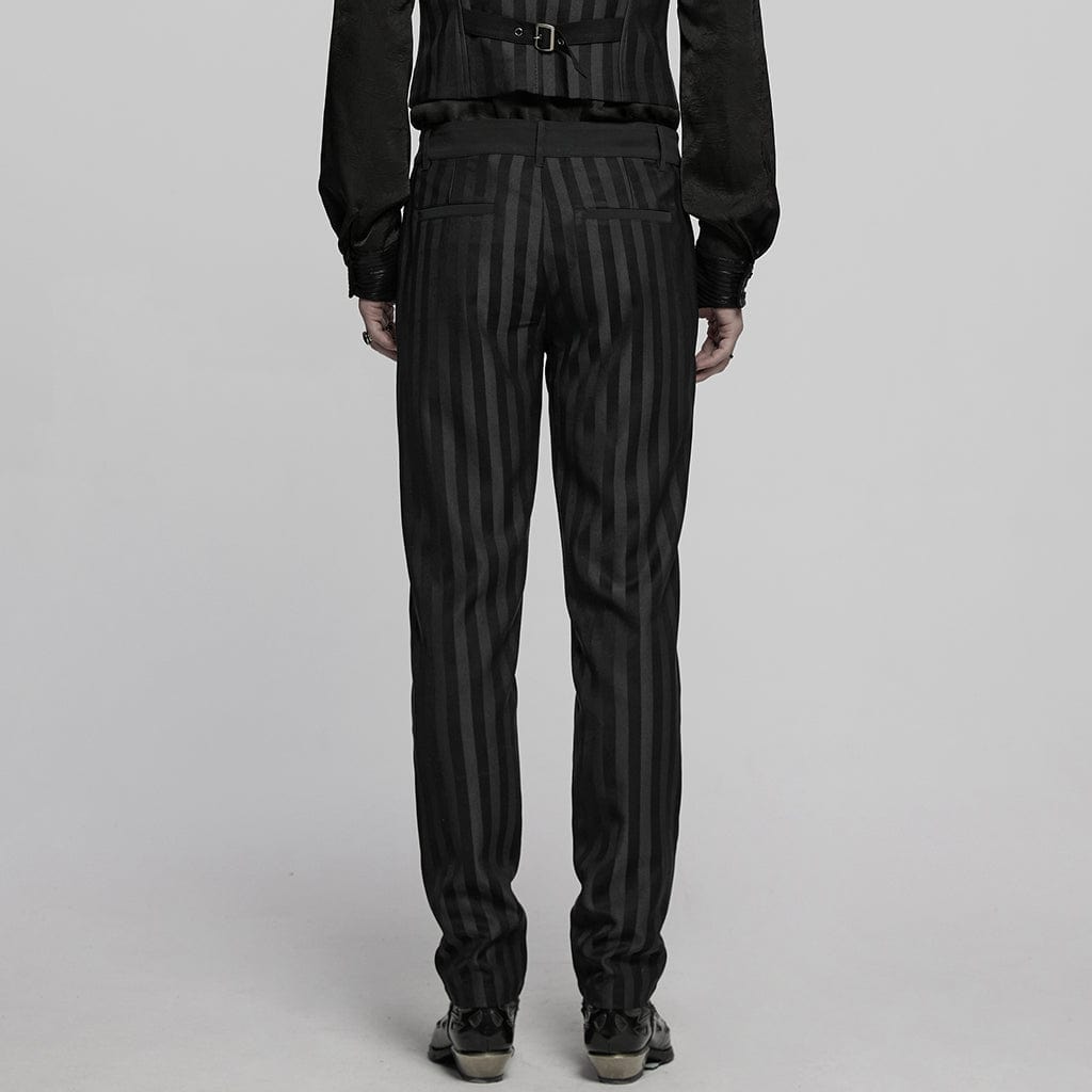 PUNK RAVE Men's Gothic High-waisted Striped Suit Pants Black