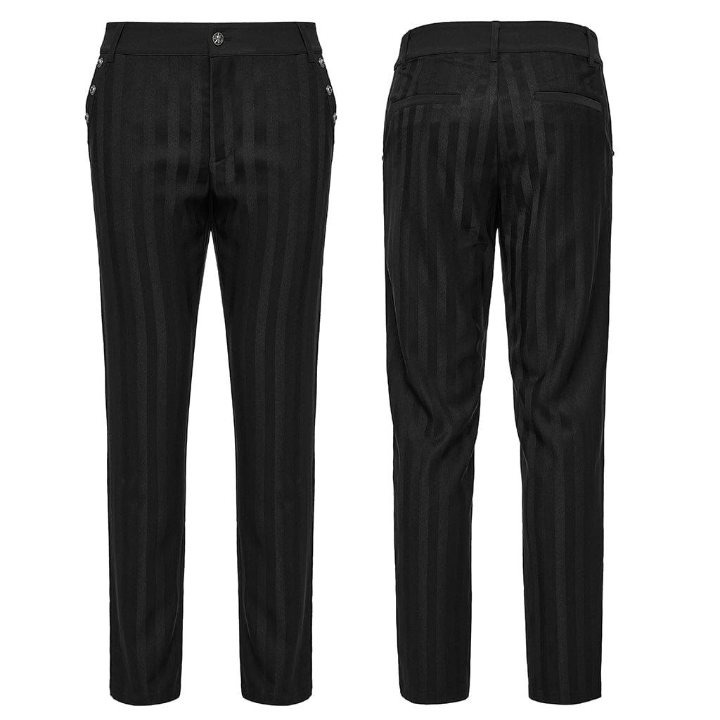 PUNK RAVE Men's Gothic High-waisted Striped Suit Pants Black