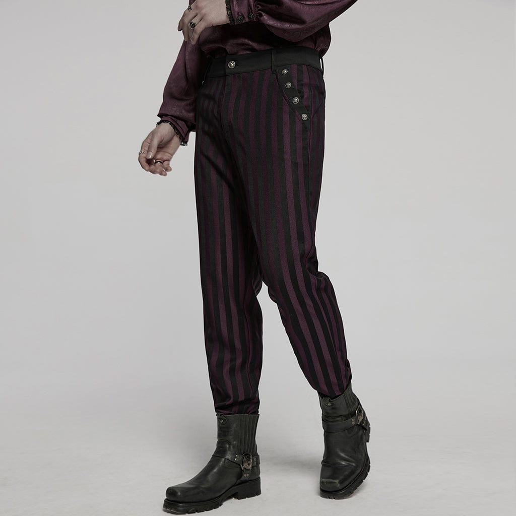 PUNK RAVE Men's Gothic High-waisted Striped Suit Pants Red