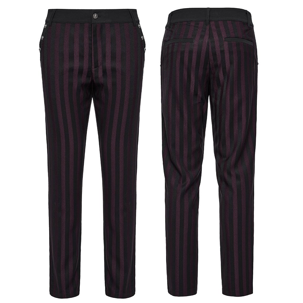 PUNK RAVE Men's Gothic High-waisted Striped Suit Pants Red