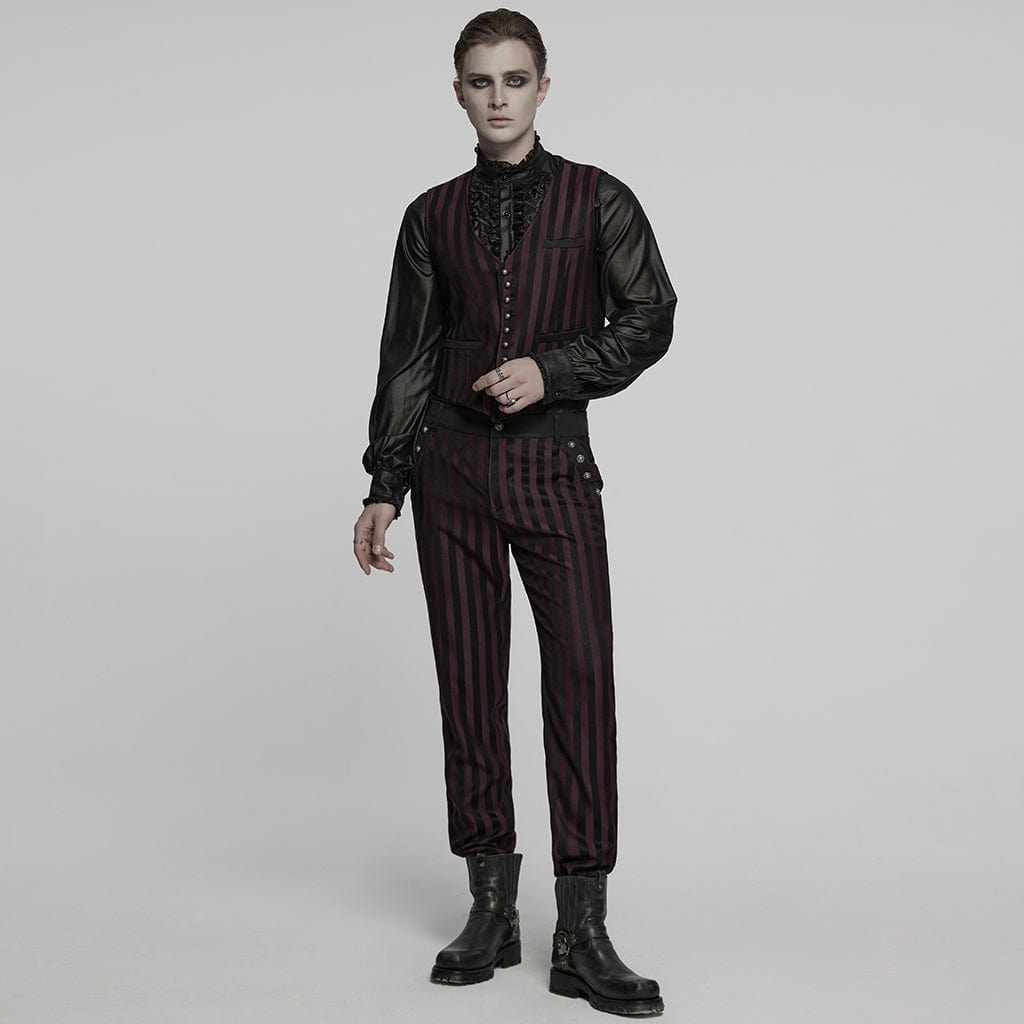 PUNK RAVE Men's Gothic High-waisted Striped Suit Pants Red