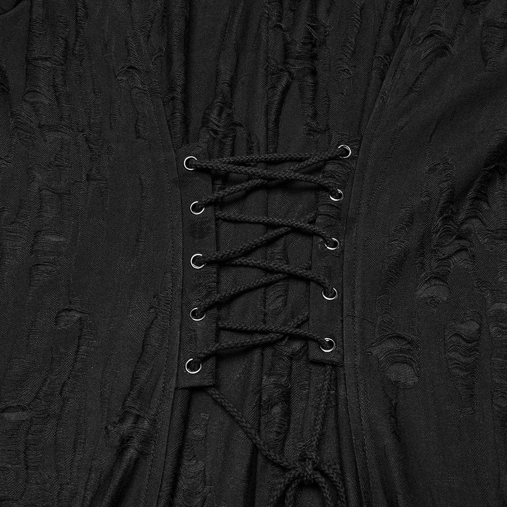 PUNK RAVE Men's Gothic Irregular Ripped Mesh Splice Hooded Coat