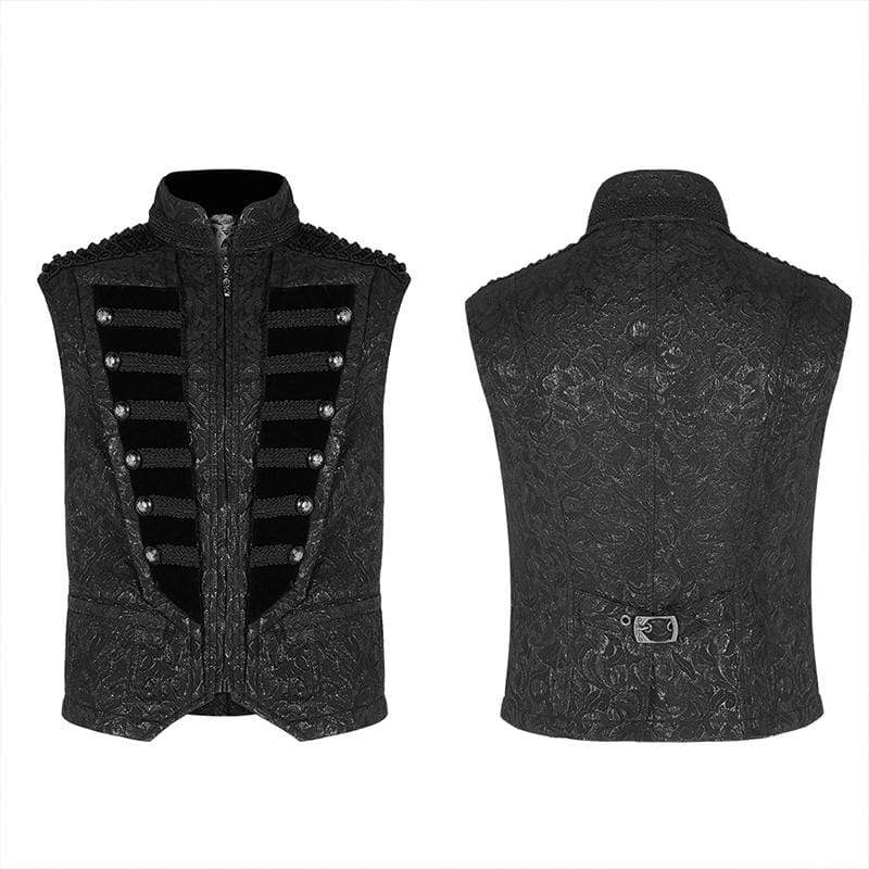 PUNK RAVE Men's Gothic Jacquard Front Breasted Vests